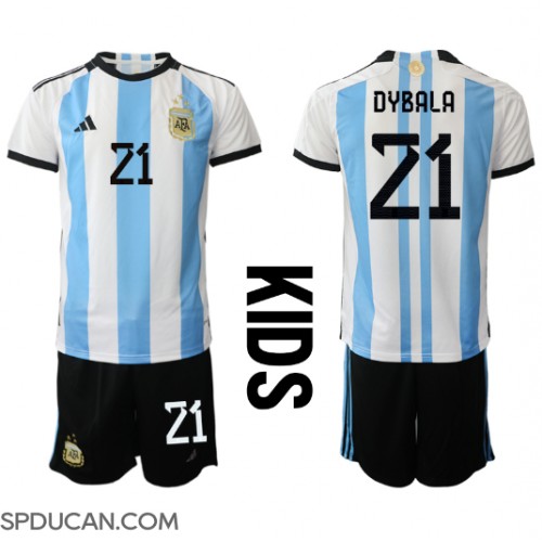 Dječji Nogometni Dres Argentina Paulo Dybala #21 Domaci SP 2022 Kratak Rukav (+ Kratke hlače)